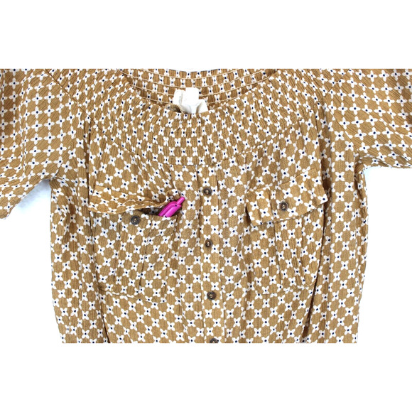 Sweet Wanderer Off Shoulder Top Floral Tan Short Slit Sleeve Women L Boho Chic - Picture 4 of 13